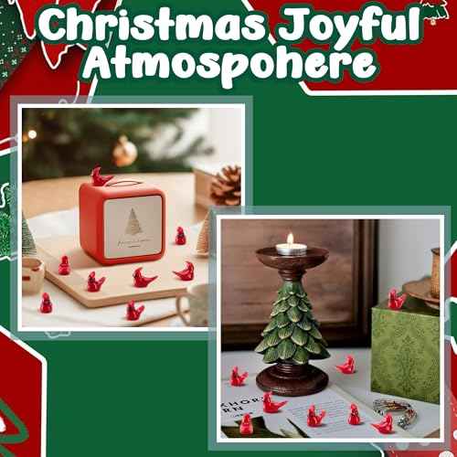 Watayo 60 Pcs Mini Resin Red Cardinal Bird Figurines, Christmas Miniature Cardinal Figurines Decor, Tiny Red Birds Ornaments for Christmas Garden Tree Home Table Decor Vase Filler Party Favors