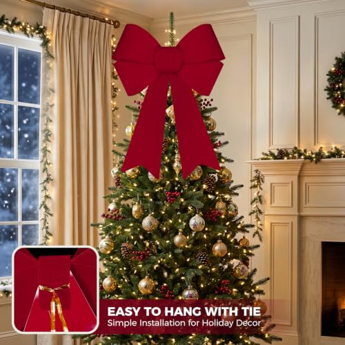 Artmag Burgundy Velvet Christmas Bows 2 Pack 11x17 Inches Indoor Outdoor Decor