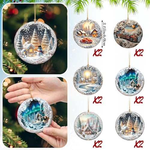 Sawysine 12 Pcs Christmas Winter Snowflake Deer Ornaments for Tree & Decor