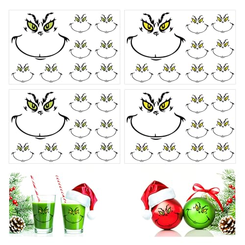 36 Pcs Christmas Face Transfer Stickers for Crafts Large 6 Inch Small 3 Inch Vinyl Eyes Pitcher Rub on Transfers Decals for Ornaments Glass Drinking Cups Wood Decorations Balls Party (face60)
