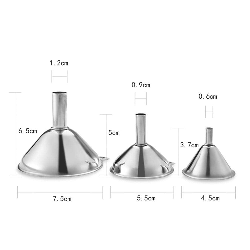 3 in 1 Metal Funnels for Filling Bottles Stainless Steel Small Kitchen Funnel Set for Transferring Essential Oils Liquid Fluid Spice Dry Ingredients Powder,Durable (‎Short-Handled Funnel)
