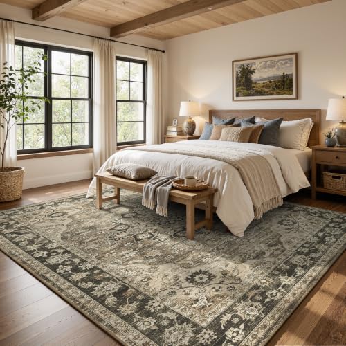 Large 9x12 Area Rug for Living Room - Washable Non-Slip Brown Rug - Variation of Brown / 9' x 12' Rectangular