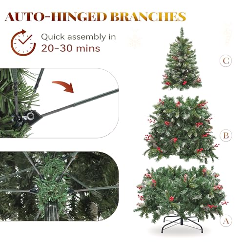 YITAHOME 6ft Prelit Decorated Pine Christmas Tree with Red Berries & Remote - Green Variant