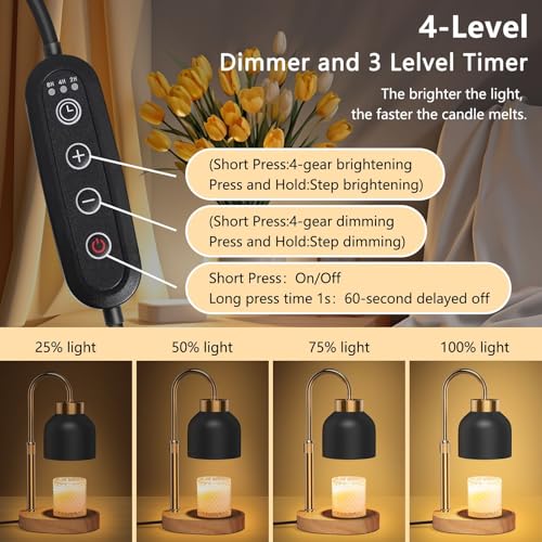 Black Candle Warmer Lamp with Timer & Dimmer, Adjustable Height & Brightness