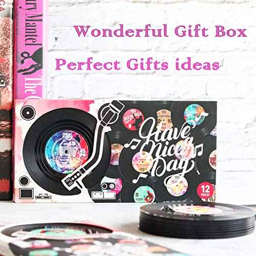 Funny Retro Record Coasters for Drinks with Vinyl Player Holder for Music Lovers,Set of 6 Conversation Piece Sayings Drink Coaster,Housewarming Hostess Wedding Registry Gift Ideas