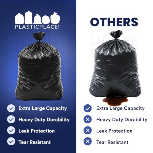 Heavy Duty Black Trash Bags 50 Count - 64-65 Gallon, Puncture Resistant, 1.5 Mil