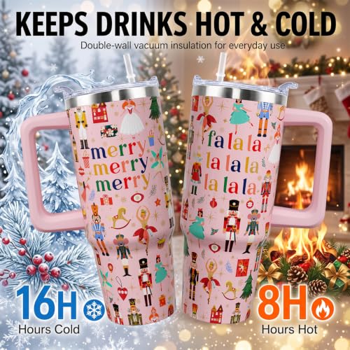 30 oz Pink Nutcracker Tumbler with Handle - Stainless Steel Vacuum Insulated Water Bottle, Gift for Dancers