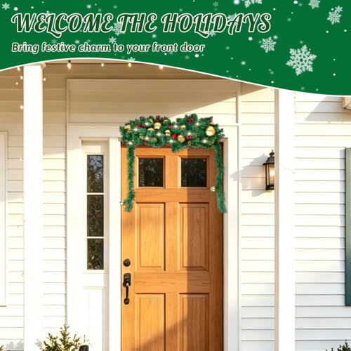 Llama Christmas Mailbox Garland with Pine, Ornaments & Lights - Indoor Outdoor Holiday Decor