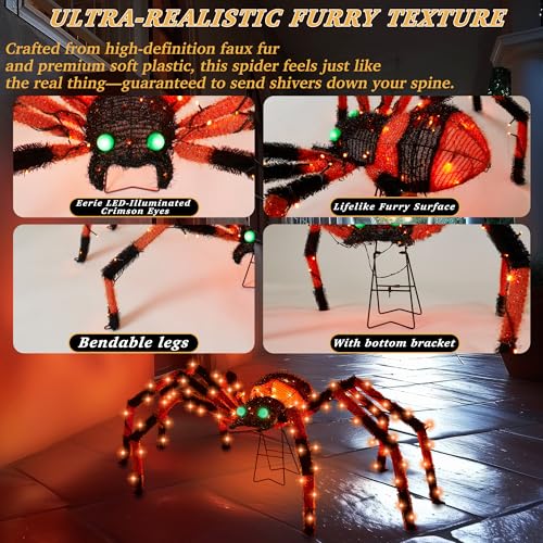Giant Halloween Spider Light Up Decoration with 90 LED Lights - Zz-003 - Orange, 4.2Ft