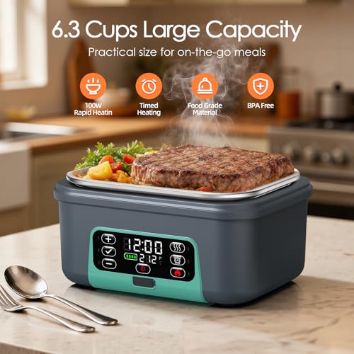 Cordless Electric Lunch Box 6.3 Cups Self-Heating with 20000mAh Battery - Grey & Lake Green / 1Pack