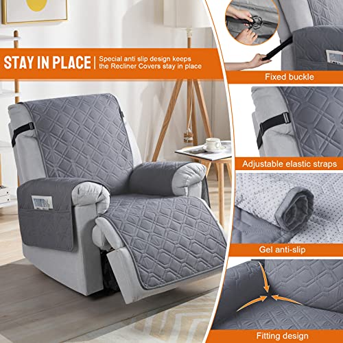 Waterproof Recliner Chair Cover with Pocket - Dark Gray, 30 Inch