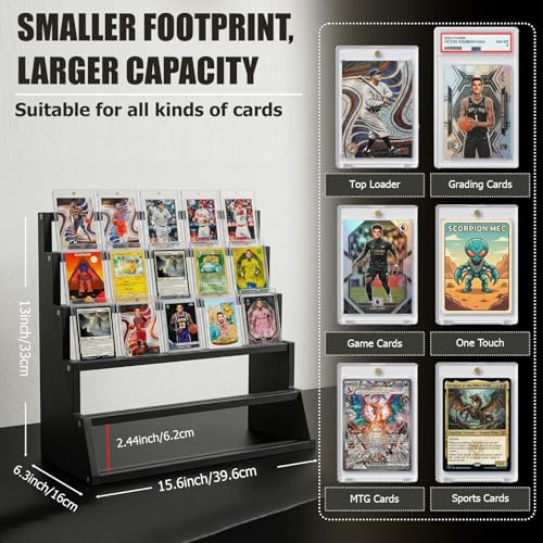 Black 2 Pack 5 Tier Wooden Card Display Stand for Graded Sports & Trading Cards