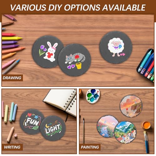 72 Pcs Black Natural Slate Coasters Set with Anti-Scratch Bottoms - Round 4 Inch Laser Engraving Blanks - Ideal for Home, Office, Bar, Gifts (Variation: 72 Round Coasters)