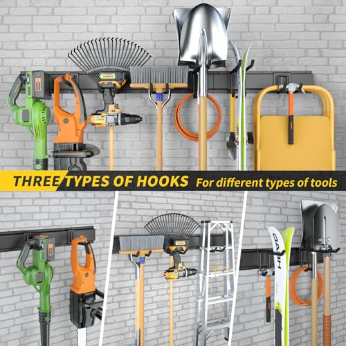 64-Inch Garage Wall Storage Rack with 4 Panels & 10 Hooks - Heavy Duty Metal Tool Organizer
