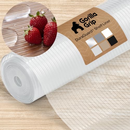 Gorilla Grip Non-Adhesive Clear Ribbed Shelf Liner 12x20 ft - Waterproof & Food Safe