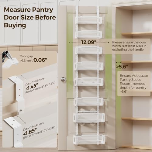 Over-the-Door Pantry Organizer 8 Tiers - White, Adjustable Spice Rack
