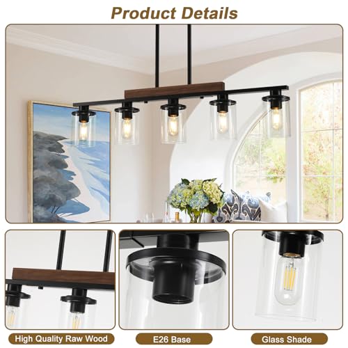 Black 36.2-inch Modern Farmhouse Kitchen Island Chandelier - 5-Light Adjustable