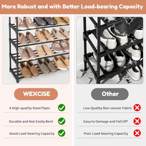 WEXCISE 10-Tier Metal Shoe Rack Organizer for Entryway, Closet, Garage - Large Capacity, Tall Free Standing Shoe Shelf in Black