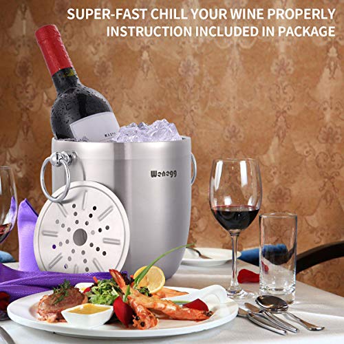 WENEGG Stainless Steel 3L Insulated Ice Bucket with Lid, Tongs & Strainer