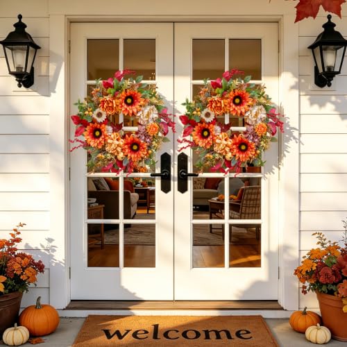 24 Inch Harvest Fall Wreaths for Front Door with
