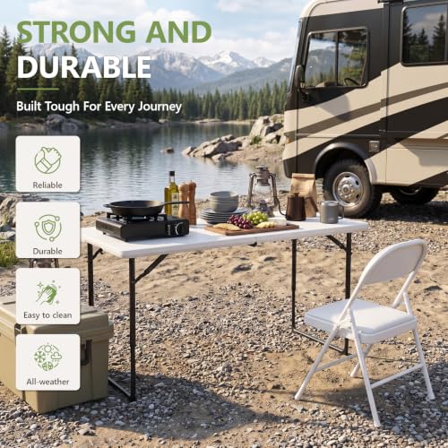 White 4FT Folding Tables 2 Pack with Adjustable Height & Carry Handles