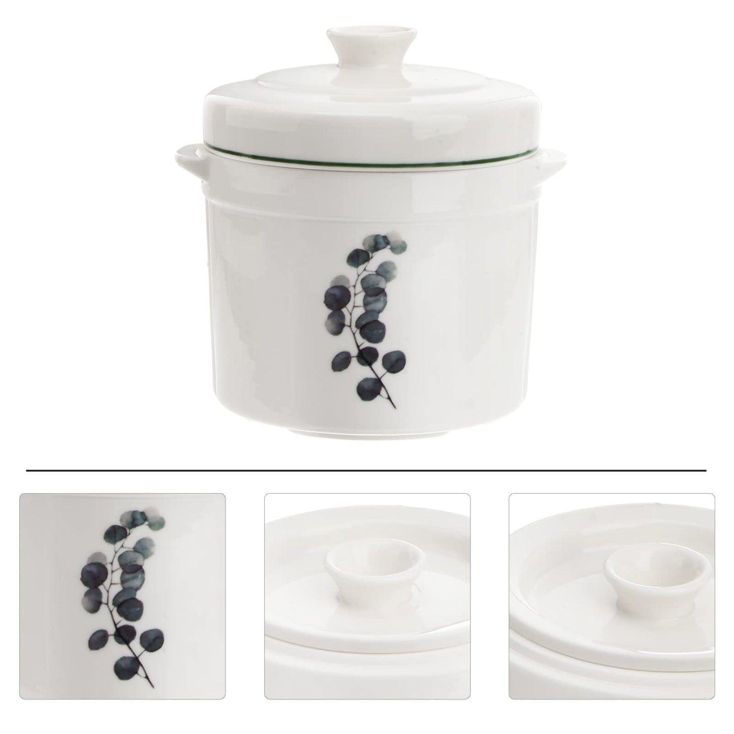 Zerodeko 1Set Ceramic Stew Pot with Lid, Small Steam Soup Bowl Steaming Cup for Home Kitchen Egg Custard Appetizer Bowl (13.50X13.00X13.00cm)