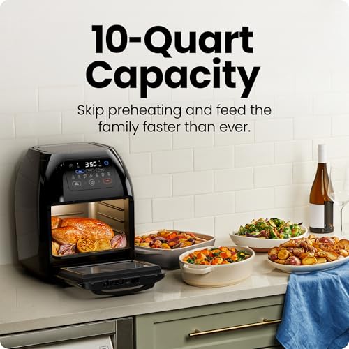 Chefman 10 Quart Digital Air Fryer with Rotisserie & 17 Presets, XL 10L, Black