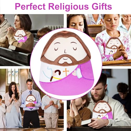Jesus Plush Pillow Stuffed Animal - Jesus Doll with Cross Prayer Staff Perfect Christian Easter Gifts for Kids Adults Purple 10 Inch