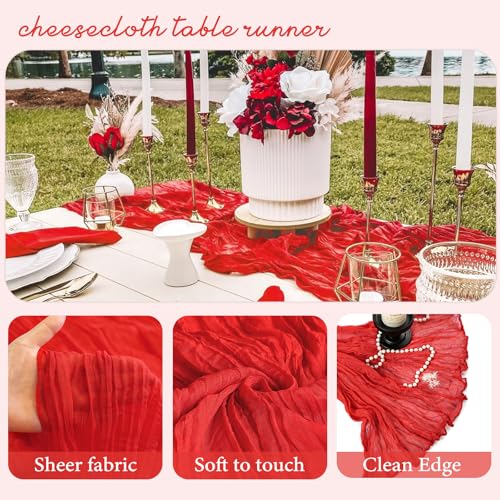 10 Pack Red Cheesecloth Table Runners 17 x 108 Inches for Wedding Party Decor