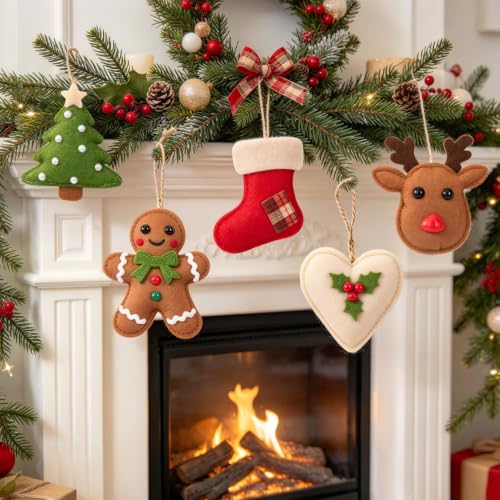 9 Pcs Handmade Reusable Felt Christmas Ornaments - Includes Gingerbread Man, Holly Heart & More (Variation: Handmade Felt Ornaments)