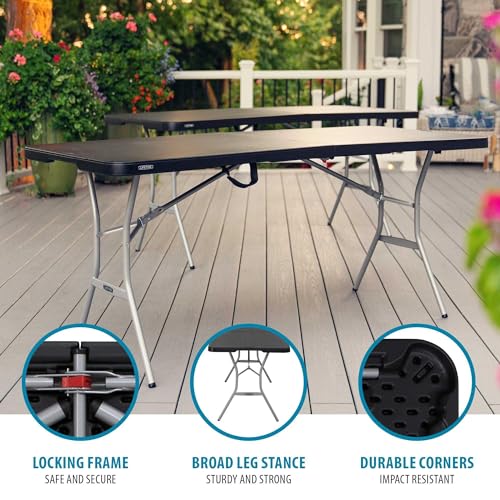 Lifetime 6-Foot Folding Table - Light Commercial, Indoor & Outdoor Use, Black