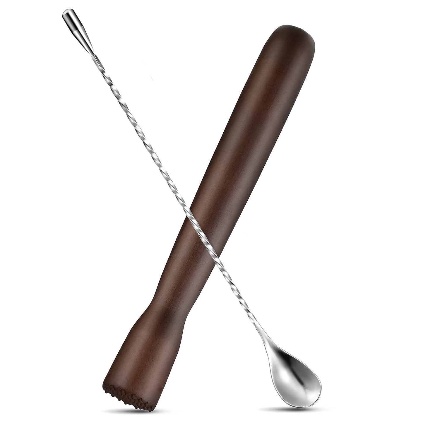 Patelai Wooden Cocktail Drinks Muddler Bar Muddler and 12 Inches Bar Spoon Stainless Steel Shaker Spiral Mixing Spoon for Making Cocktails Mojito Lemonade Drinks Juice