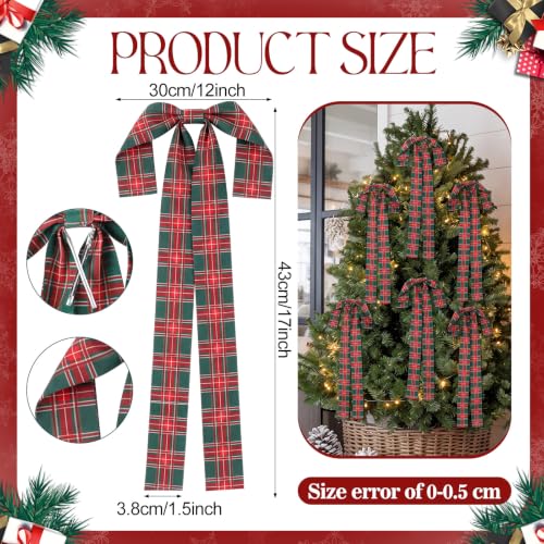 6 Pcs Large Green Red Plaid Christmas Bows - Pre-Tied Tartan Ribbon Toys