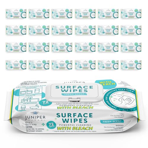 Juniper CLEAN 72 Pack Surface Cleaning Wipes with Bleach - All-Purpose Bathroom & Kitchen Cleaner, 1728 Count, Fresh Scent