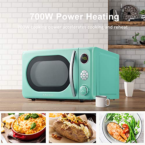 Retro Microwave Oven 0.7 Cu Ft 700W with LED Light & Child Lock - Surf Green