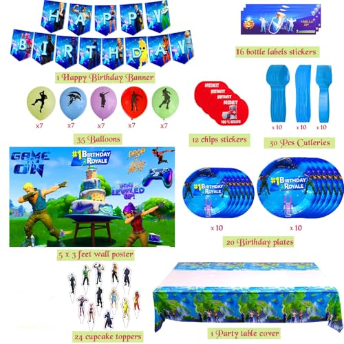 Video Game Themed Party Supplies Set - 142 Pieces for Birthday Celebrations