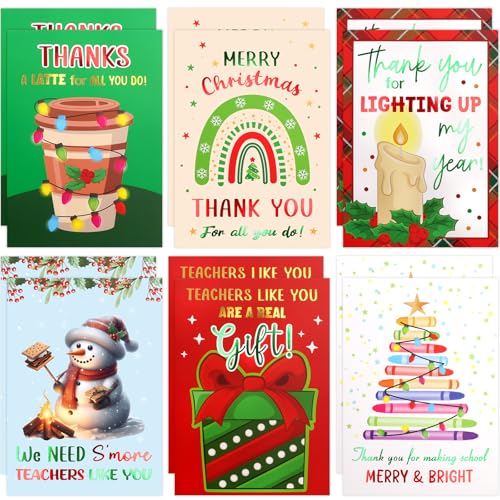 Foil Christmas Thank You Cards for Teachers 12Pcs with Envelopes – Fancy Land