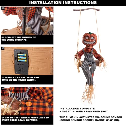 Halloween Animatronics Swinging Pumpkin with Motion Sensor & Light Up Eyes - Variation of Swinging Jack