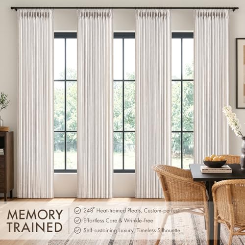 4-Piece Linen Curtains Set - Natural Pinch Pleated 96 Inch Long Window Drapes