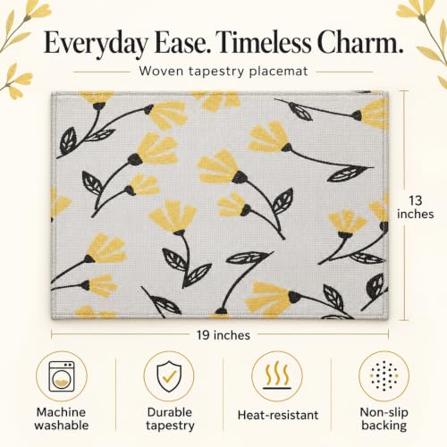 DaDa Bedding Yellow Fleur Floral Tapestry Placemats Set of 4 13x19 Inches
