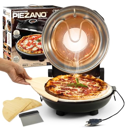 Electric Pizza Oven 12-Inch Countertop with Ceramic Stone & Dual Heat Control - Black