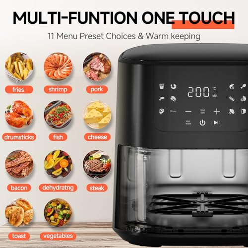 Qido Black 5.28 QT Square Air Fryer, 8-in-1 Fast Heating Oven with Touch Presets
