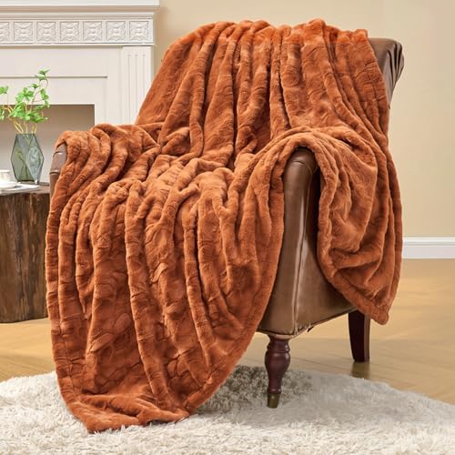 Krifey 60x80in Faux Fur Throw Blanket – Super Soft Plush Bed & Sofa Blanket, Camel