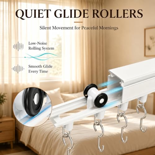 White Ceiling Curtain Track, 9-13 Ft Adjustable Heavy Duty Support 60 LB