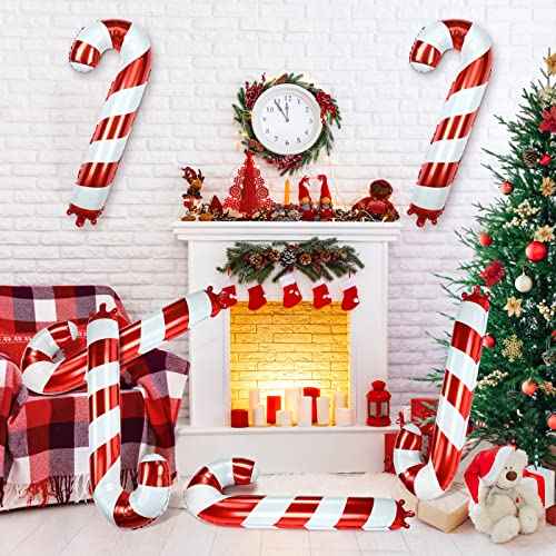 GWHOLE 8 Pack of 45 inch Large Christmas Candy Cane Foil Balloons for Christmas Holiday Decoration