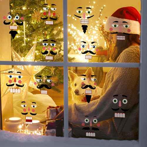 40 Pcs Nutcracker Face Decals Christmas DIY Crafts Vinyl Stickers Decoration Nutcracker Face Decals Ornaments for Xmas Glass Water Bottles Cup Gifts Window Decoration