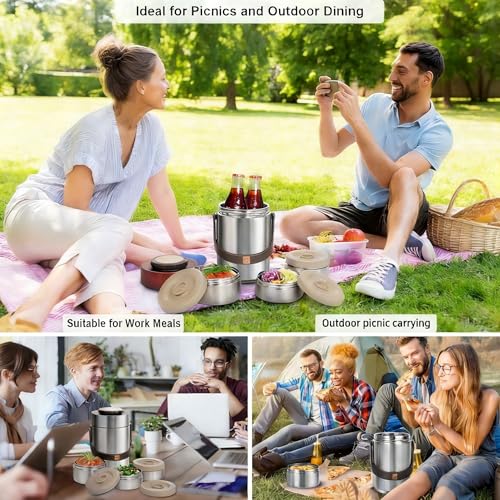 Pawovdeq 67 oz Stainless Steel Vacuum Insulated Soup Food Thermo with 3-Compartment Bento, Silver