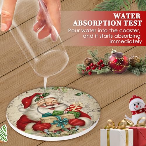 Bribay Christmas Coasters Set of 6 Ceramic Stone with Cork Bottom