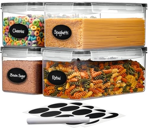 DWËLLZA KITCHEN Horizontal Airtight Food Storage Containers Set of 4, 3.2L BPA-Free Pasta Canisters