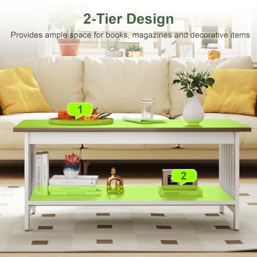 YOSHOOT Farmhouse Coffee Table - White, 21.7
